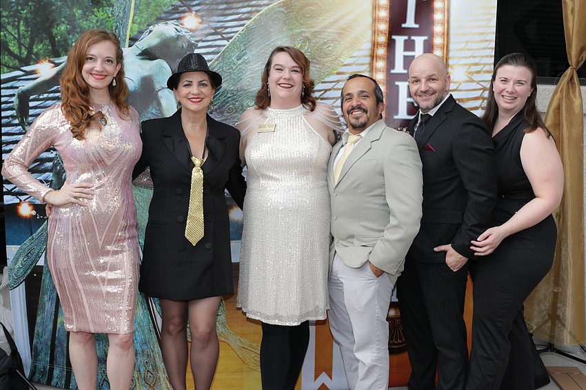 Sarah Durham (center) poses fellow FST Improv cast members Kathryn Parks, Sylvia Day, Will Luera, Kevin Allen and Helena Rankin at FST's 2024 Shindig! celebration.