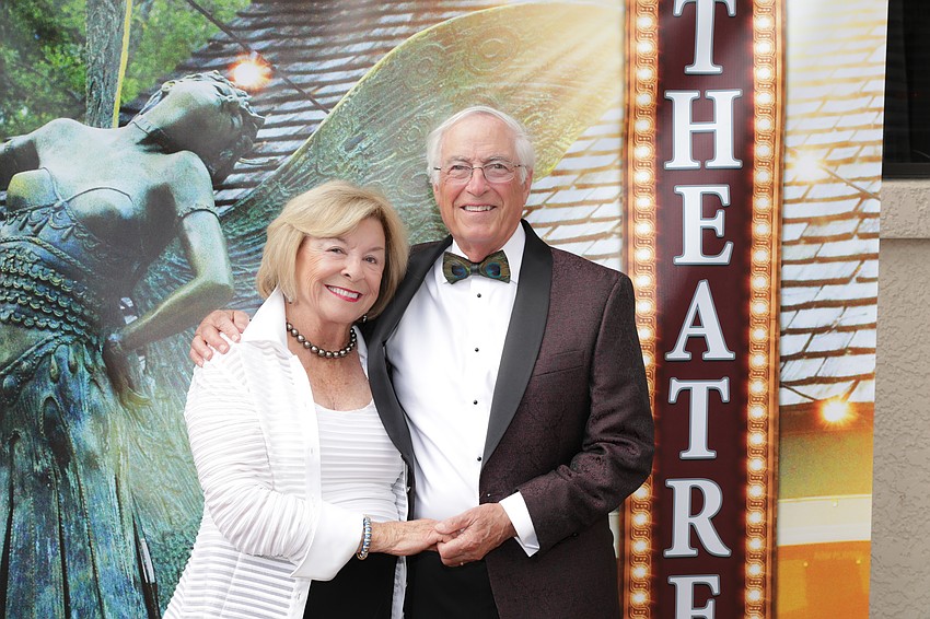 Sharon Snook with husband, Garry, whose peacock designed bow tie did not go unnoticed.
