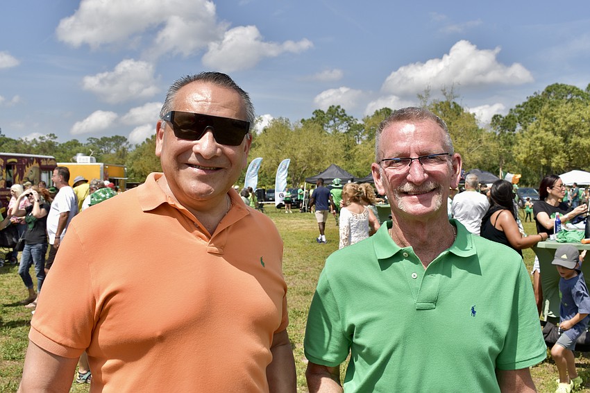 Parrish residents Rick Perez and Mike Hegarty attend the Irish Celtic Festival at Greenbrook Adventure Park on March 9.