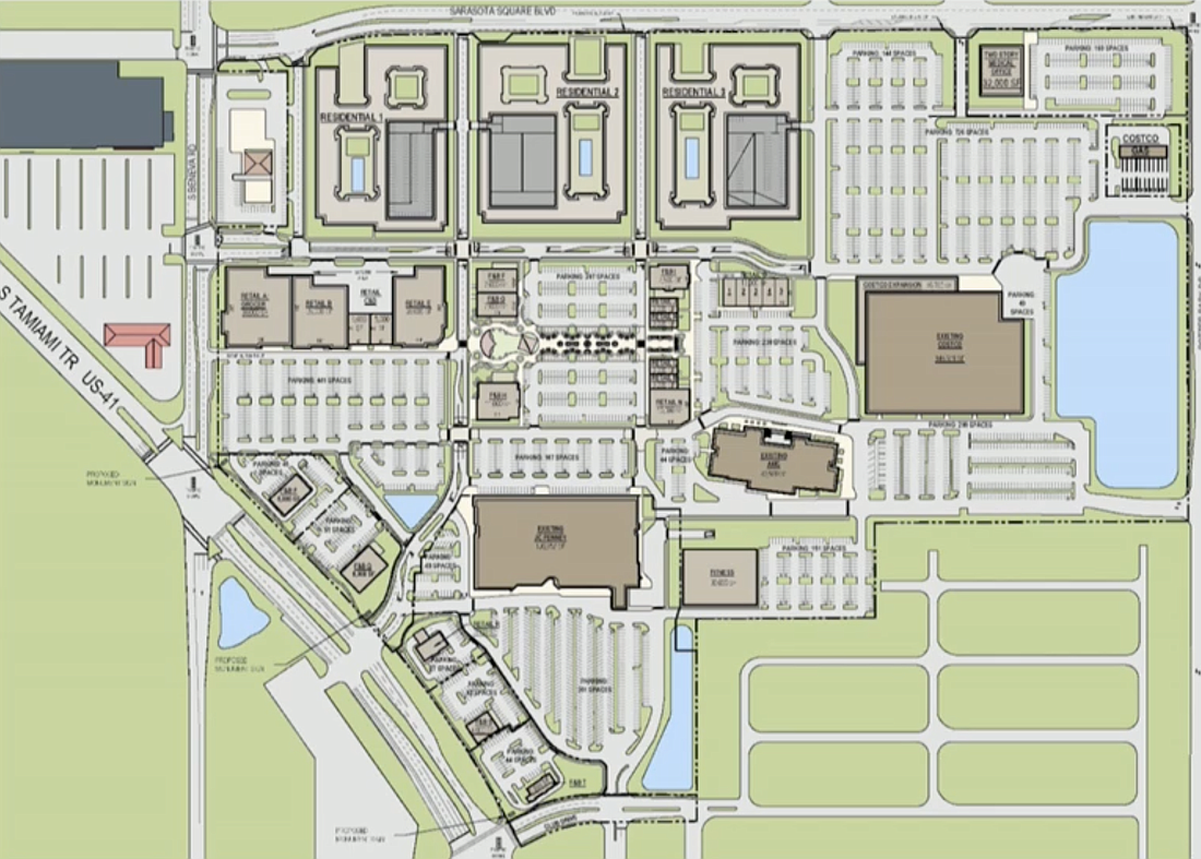 A vision plan for the Sarasota Square Mall property presented at the March 7, 2024, Sarasota County Planning Commission meeting.