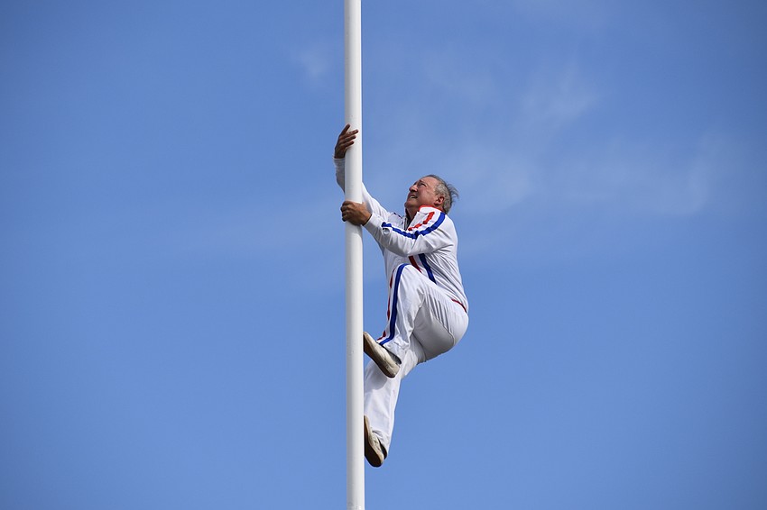 Michelangelo Nock makes his way for the skies during a circus performance.