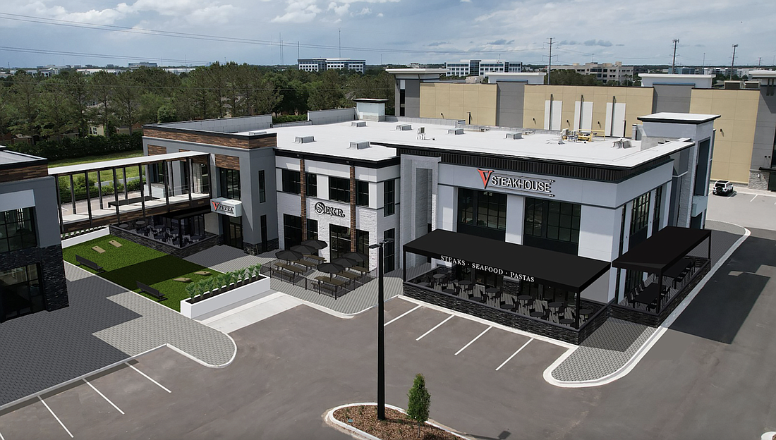 V Steakhouse - now named 14 Prime - and V Pizza, with Sidecar Jax lounge between them, are planned at 7510 Gate Parkway in The Palms at Gate Parkway.