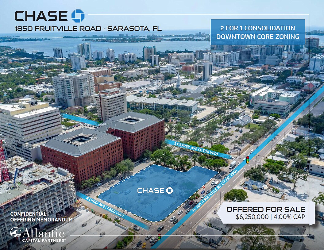 A downtown Sarasota building where Chase will consolidate two branches has sold.
