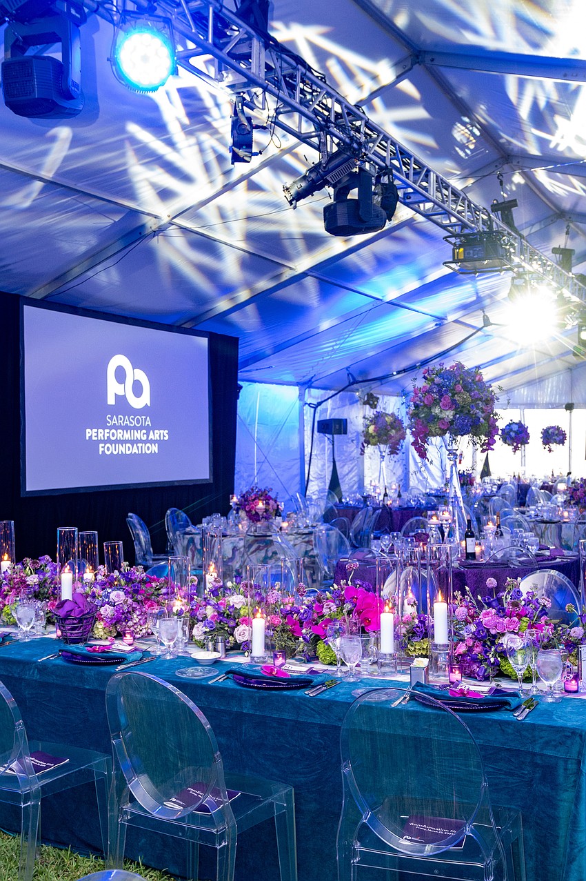 The lawn of the Van Wezel was transformed into a dining space for the gala.