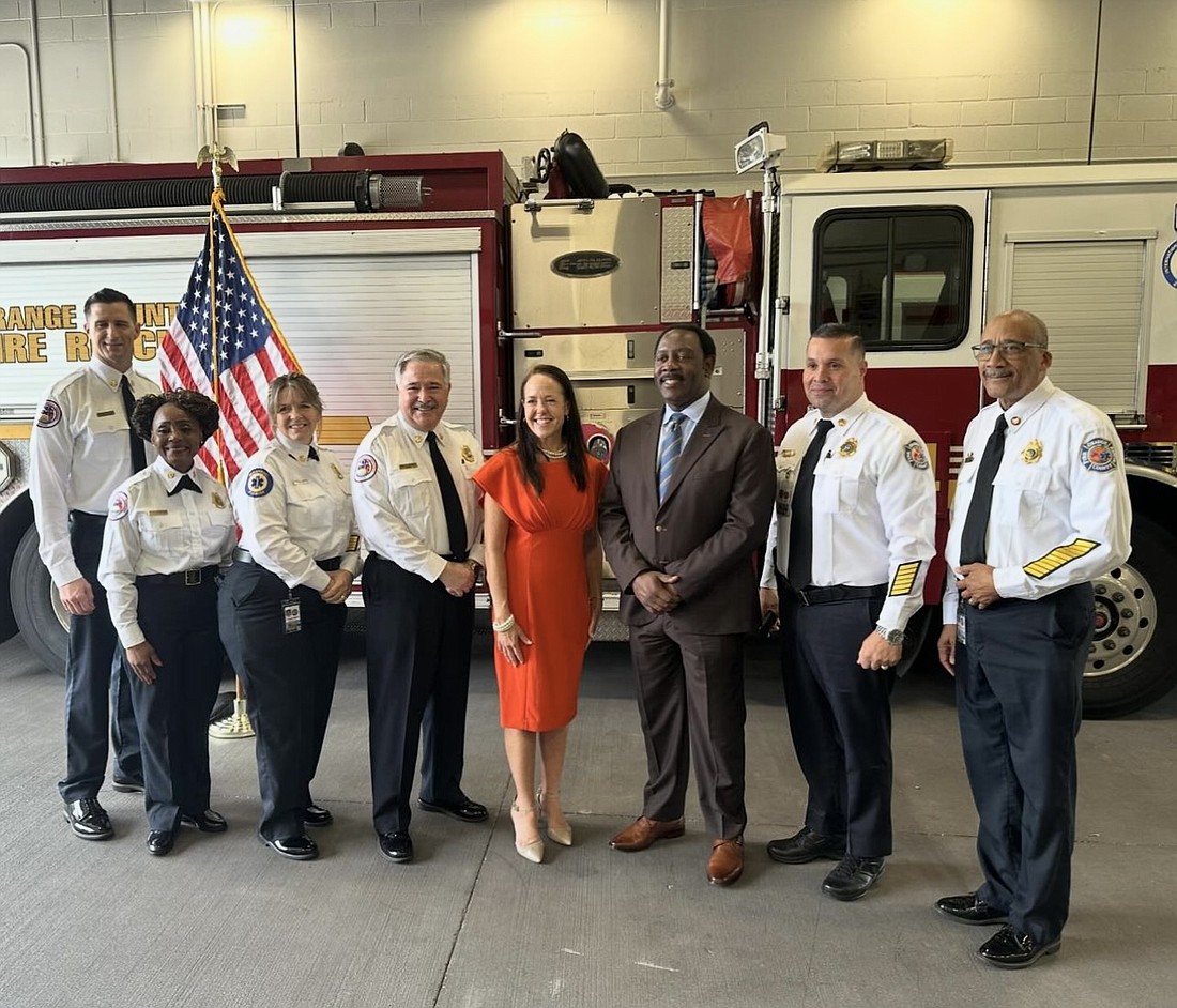 Orange County Mayor Jerry L. Demings and District 1 Commissioner Nicole Wilson joined firefighters at the ribbon cutting for the new Fire Station 44 in Horizon West.