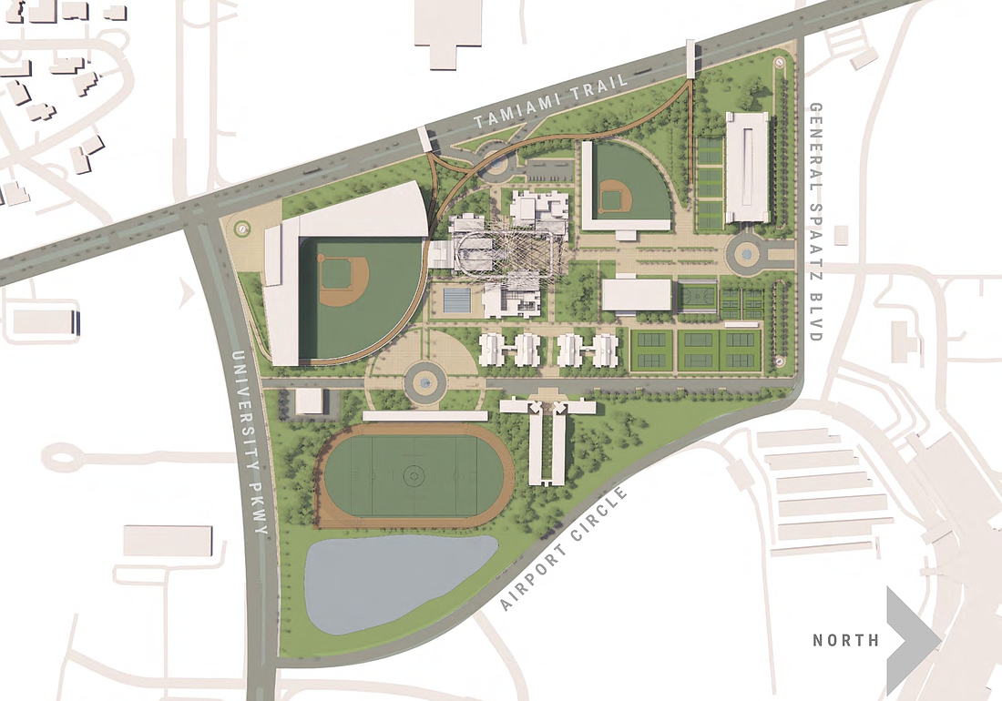 A conceptual rendering shows a reimagined New College East Campus on land the college plans to acquire from Sarasota-Bradenton International Airport.