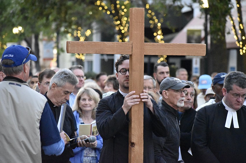 The Rev. David M. Svihel prepares for the walk.