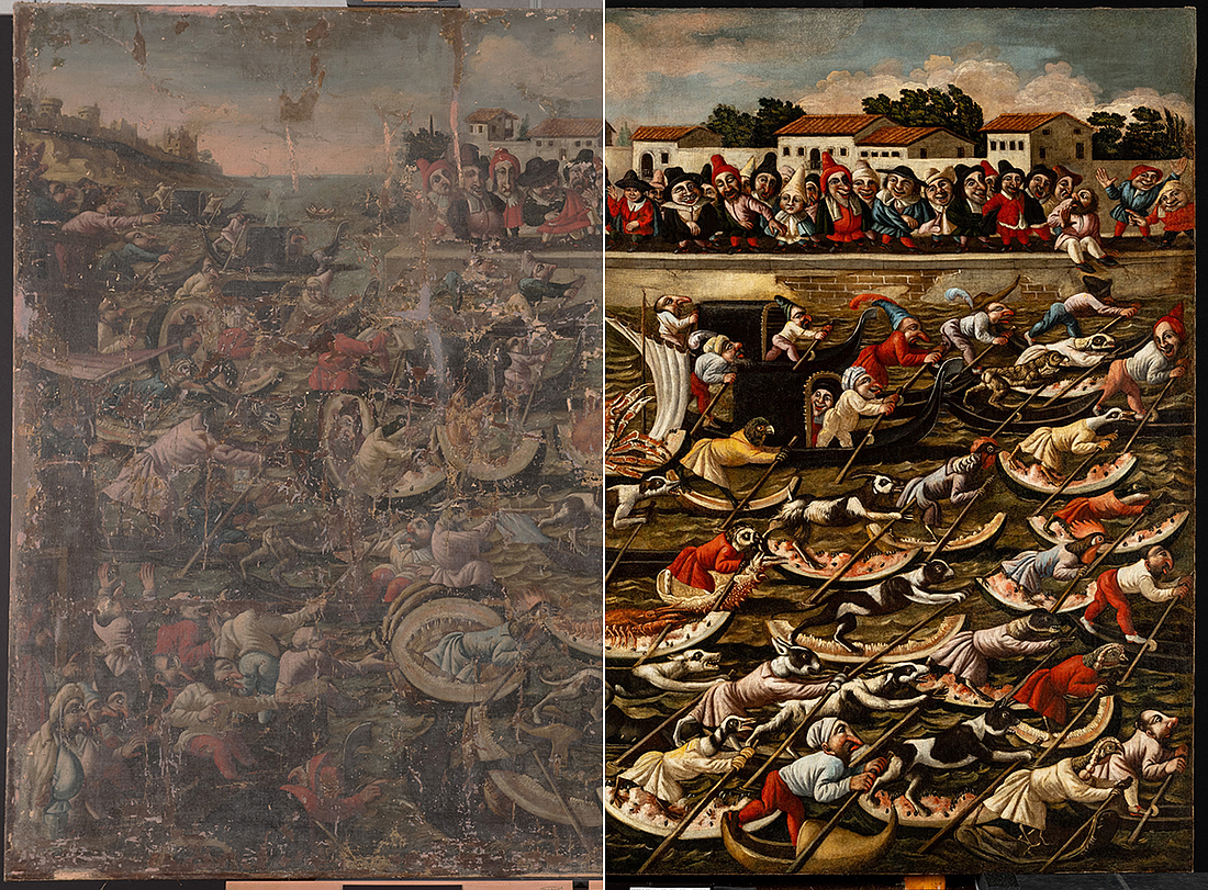 "Watermelon Regatta" before and after the restoration.