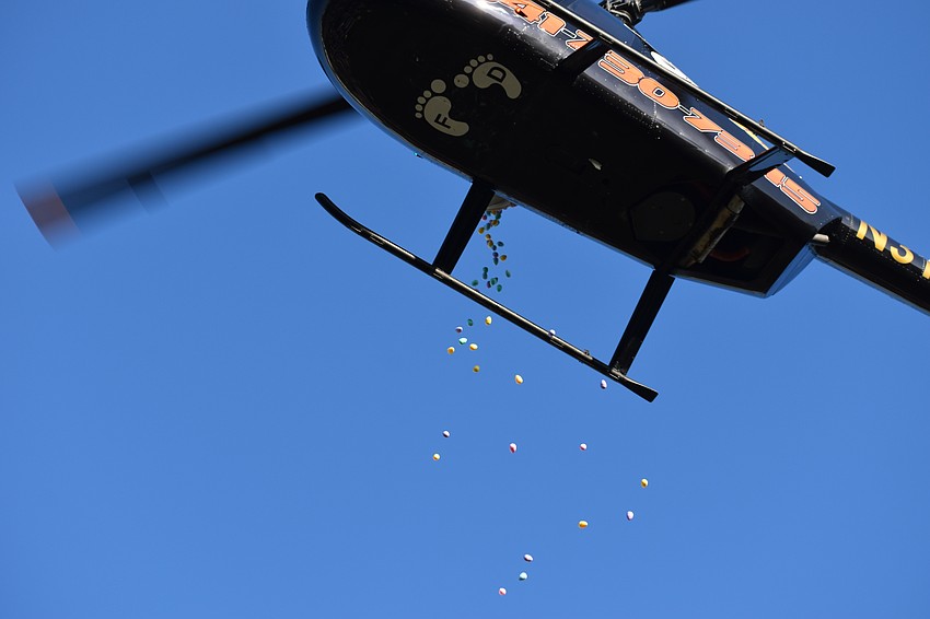 Eggs rain down over the field.