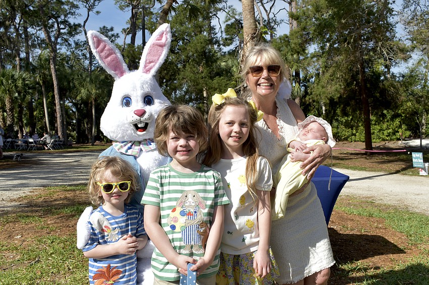Felix Johansson, 2, the Easter Bunny, Oliver Johannson, 5, Linnea Johansson, 6, Hilary Johansson and infant Elsa Johansson.