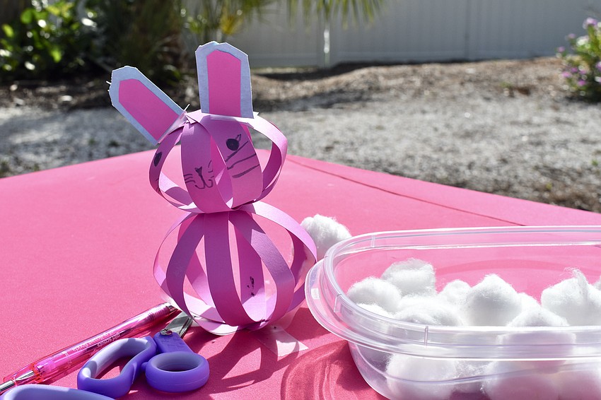 An Easter Bunny craft sits on display.