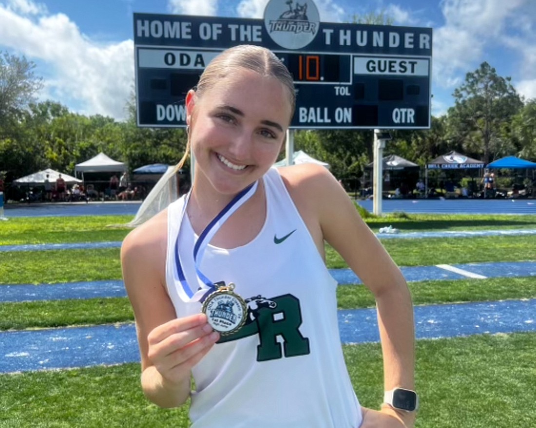 Lakewood Ranch High girls track and field freshman Kiki Bullas won won the high jump (4 feet, 9.5 inches) at the 2024 ODA Academy Thunder Classic, held March 23 at The Out-of-Door Academy.