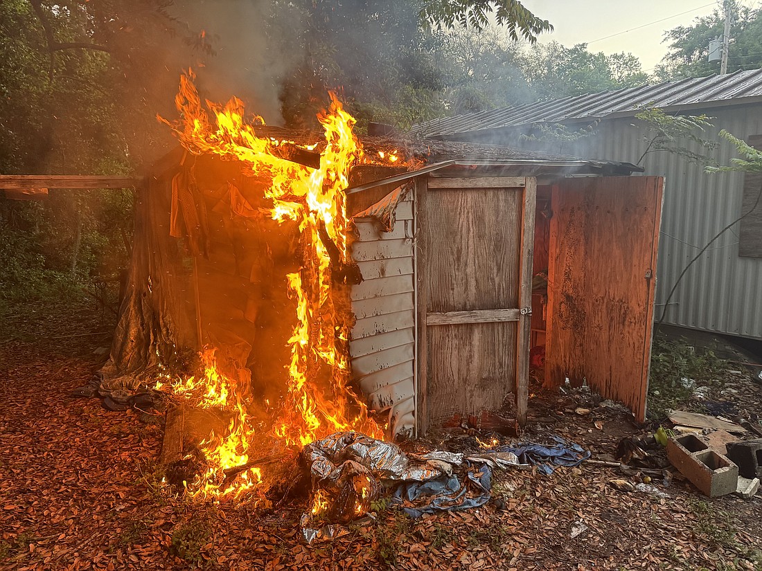 On Tuesday, April 2, Ormond Beach Police responded to a call about a shed on fire in the 500 block of Collins Street. Courtesy photo