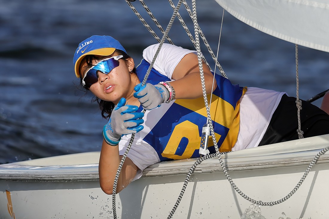 Rollins College sophomore Zi Burns started her sailing career as crew before switching to skipper this year.