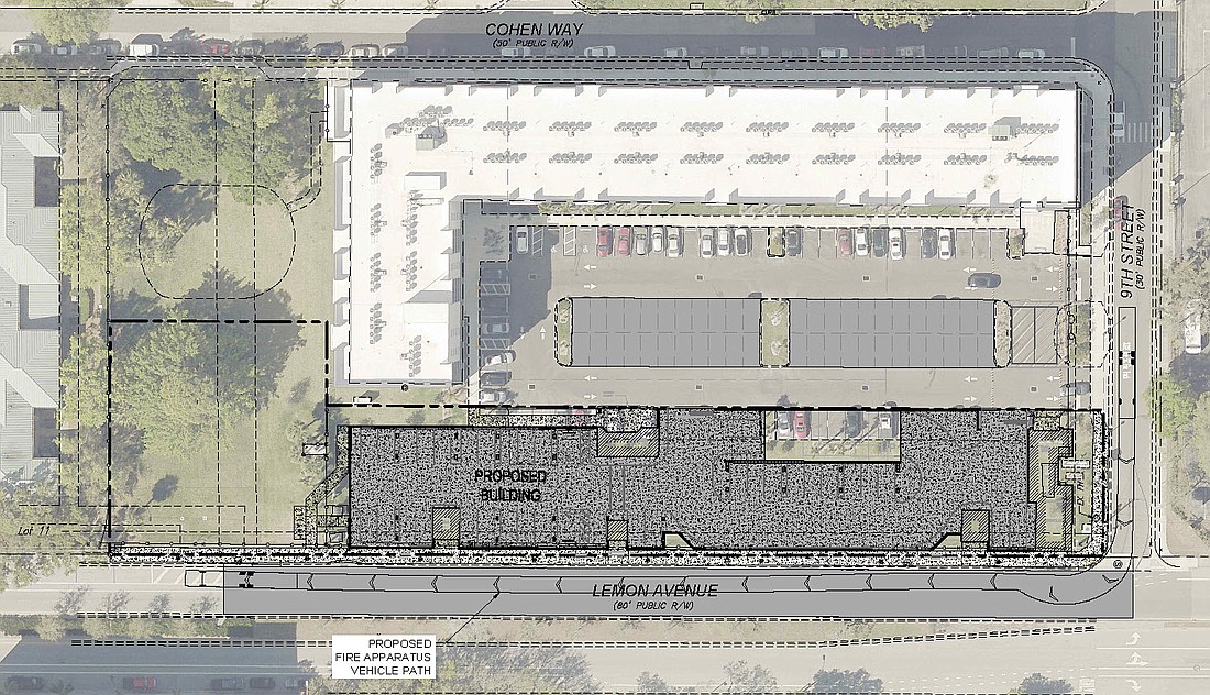 A site map shows the current and proposed buildings of Lofts on Lemon.