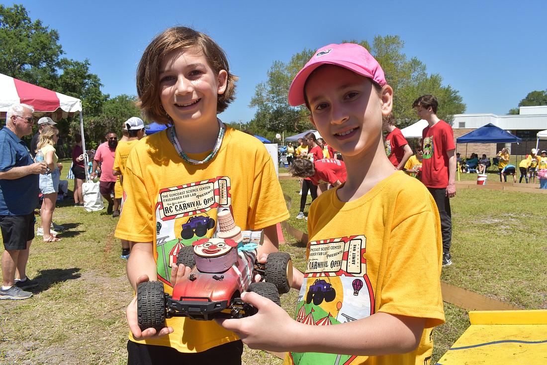 Brody Scheckner, a fifth grader at Pine View School and Clara Tohumcu, a fourth grader at Pine View School, of the team Cool Kidz.