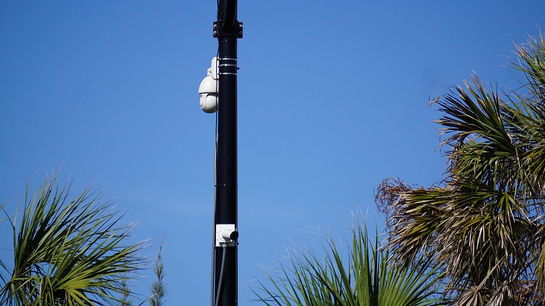 A new town street light pole near Bayfront Park is outfitted with smart city cameras to show beach conditions and analyze pedestrian safety.