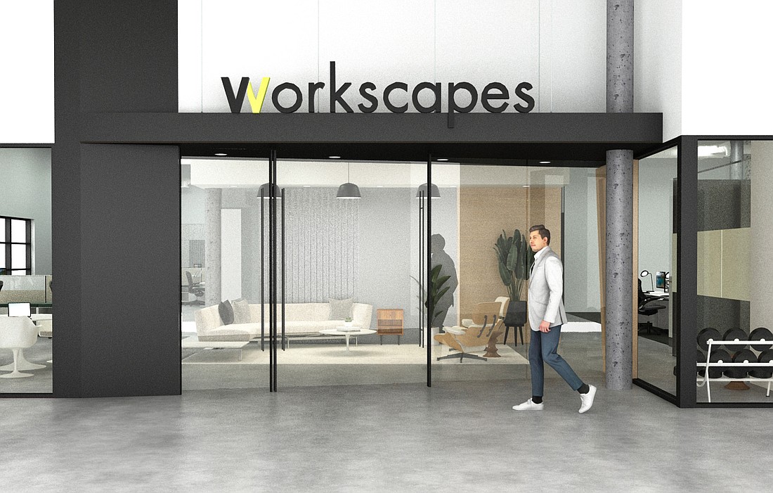A rendering of the Workscapes showroom expected to open this summer at Dennis + Ives.