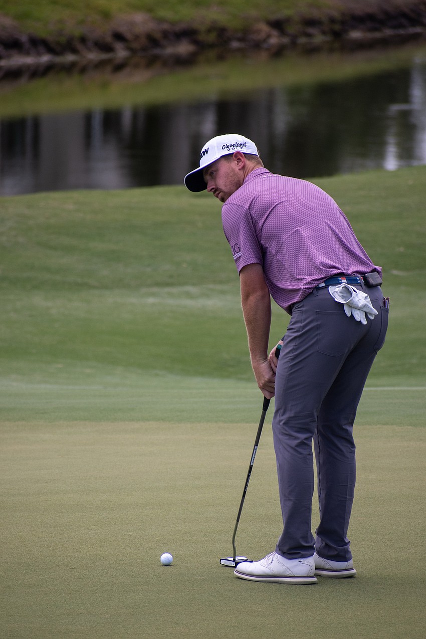 David Kocher putts on the No. 9 hole at Lakewood National Golf Club during the first round of the 2024 LECOM Suncoast Classic. Kocher finished the round one over par.