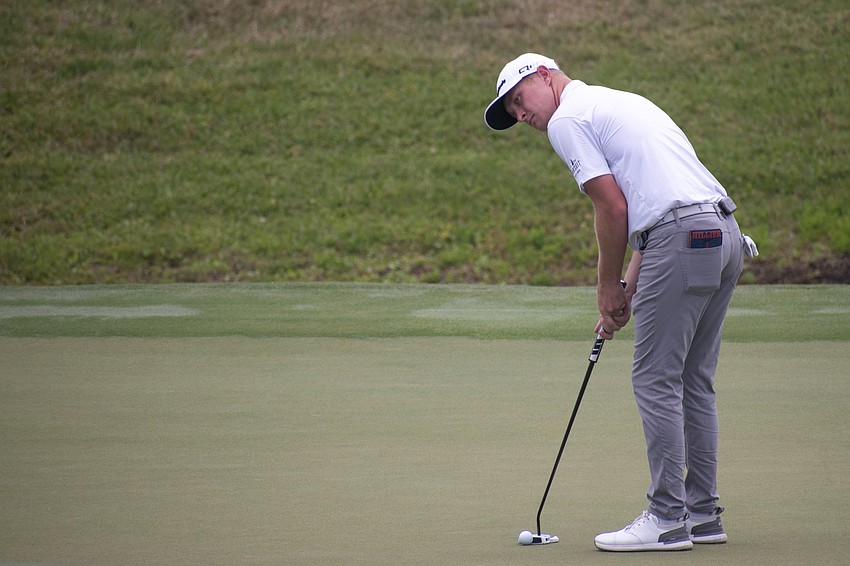Charlie Hillier putts on the No. 9 hole at Lakewood National during round one of the 2024 LECOM Suncoast Classic. Hillier shot four under par.