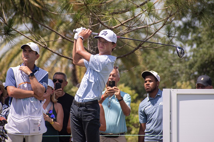 Miles Russell hits his tee shot on the No. 1 hole at Lakewood National Golf Club during round two of the 2024 LECOM Suncoast Classic.