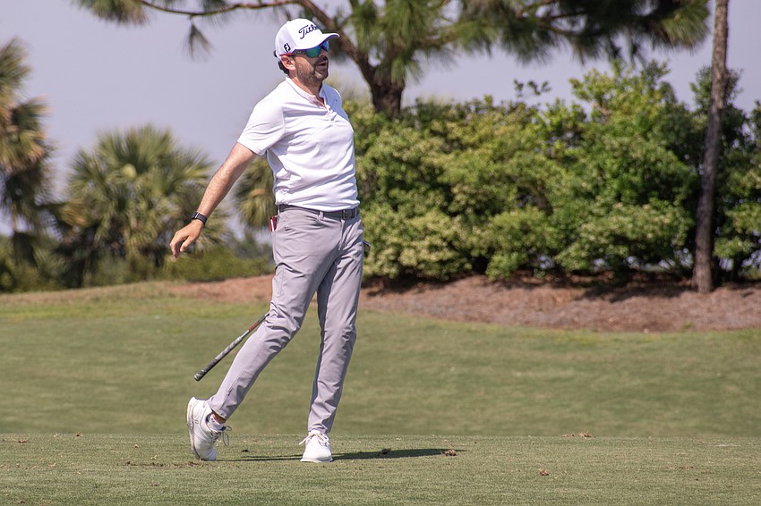 Marcelo Rozo reacts to his second shot on the No. 18 hole at Lakewood National Golf Club during round two of the 2024 LECOM Suncoast Classic. Rozo shot four under par Friday and is eight under par for the tournament.