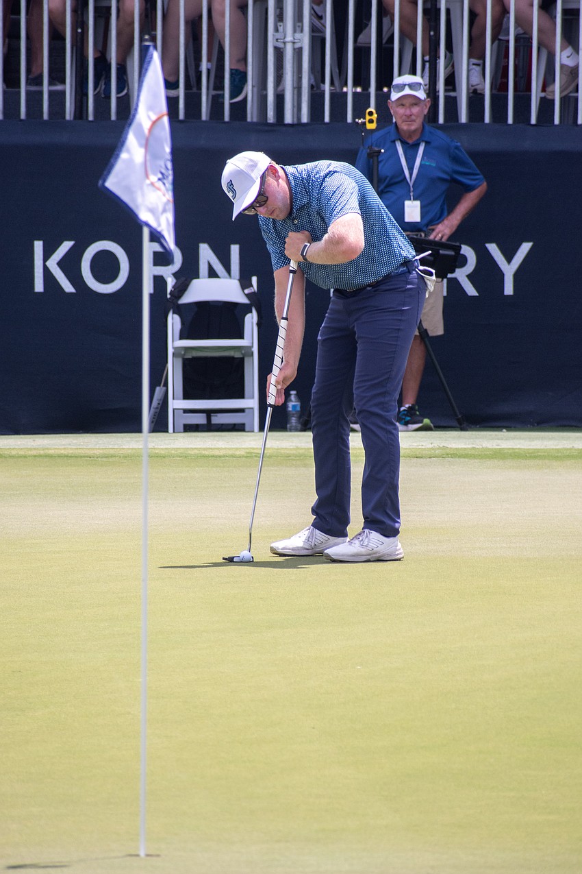Parker Gillam putts on the No. 18 hole at Lakewood National Golf Club on day three of the 2024 LECOM Suncoast Classic. Gillam shot even par on Saturday and is five under par for the tournament.