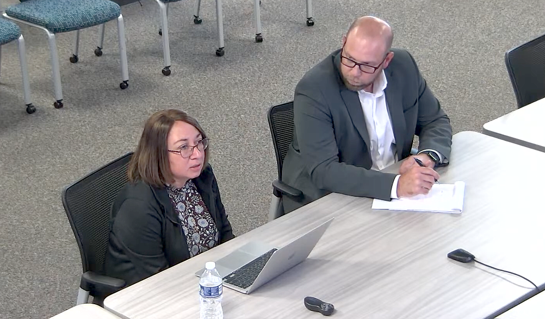 Flagler Schools Chief Financial Officer Patty Wormeck and Chief of Technology and Innovation Ryan Deising provide an update on the cybercrime committed against the school district last fall. Image from a Flagler Schools video.