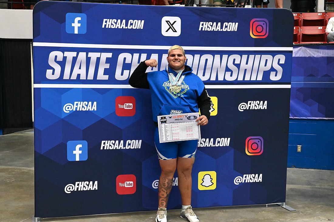 Mainland's Elijah Walker won the Class 2A state weightlifting  championship in the unlimited weight class with a school-record 755-pound total. Courtesy photo