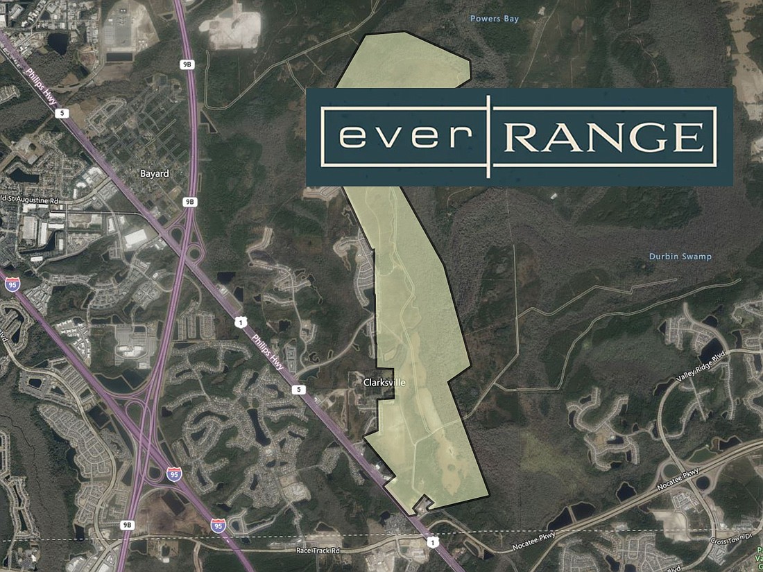 EverRange is a 1,226-acre master-planned community for 1,500 home in Southeast Jacksonville. Access is via U.S. 1.