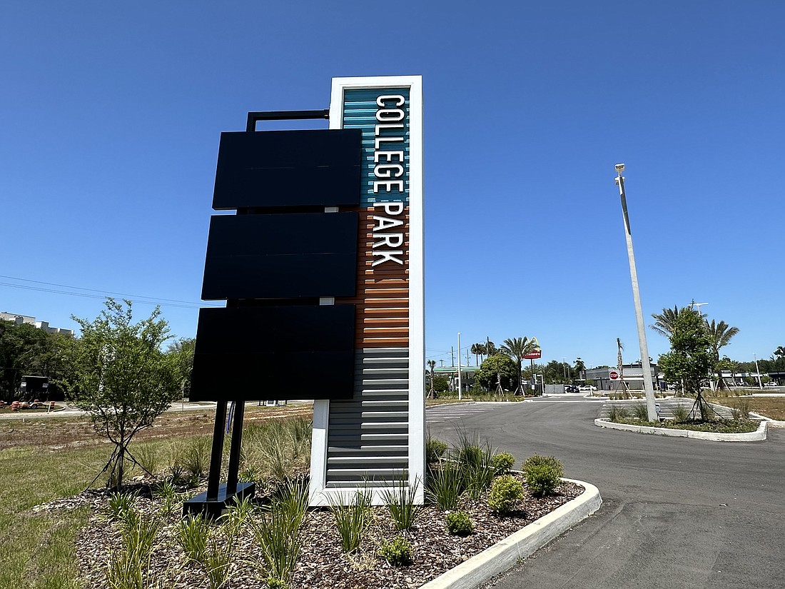 The monument sign for College Park, the former Town & Country Shopping Center at 903 University Blvd. N. in Arlington.