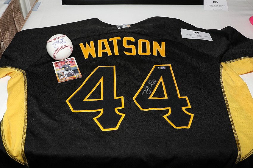 All of the 80 silent auction items were sold, including this Pittsburgh Pirates pitcher Tony Watson autographed trio including a baseball, jersey and card.