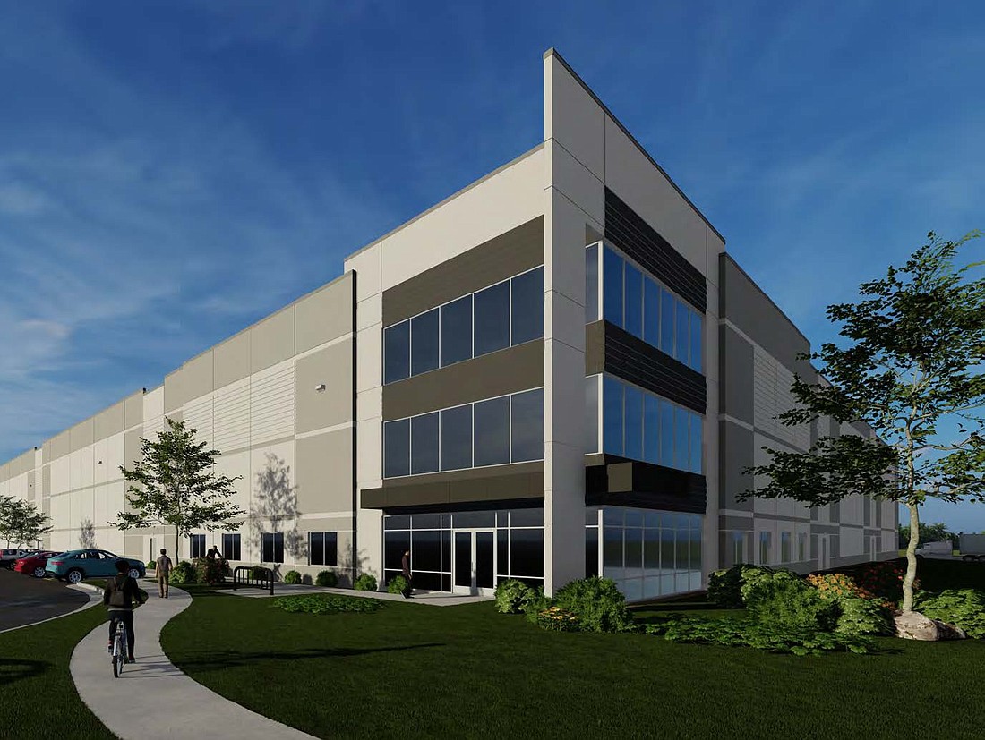 A conceptual rendering of the warehouse PCCP LLC and Midwest Industrial Funds are developing in Westlake Industrial Park in West Jacksonville.