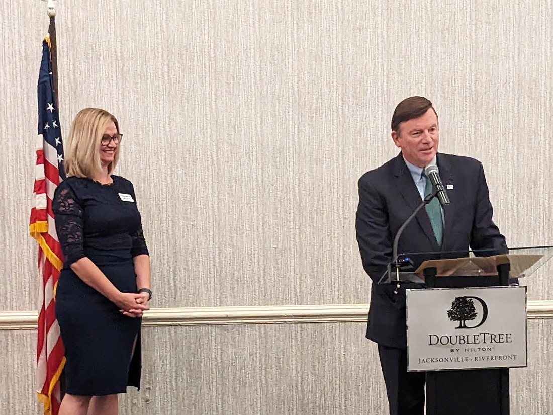 Jacksonville Daily Record Publisher Angie Campbell presented the 2024 Daily Record Lawyer of the Year award to Daniel Bean on May 1 at the Jacksonville Bar Association Law Day luncheon at the DoubleTree by Hilton Jacksonville Riverfront hotel.