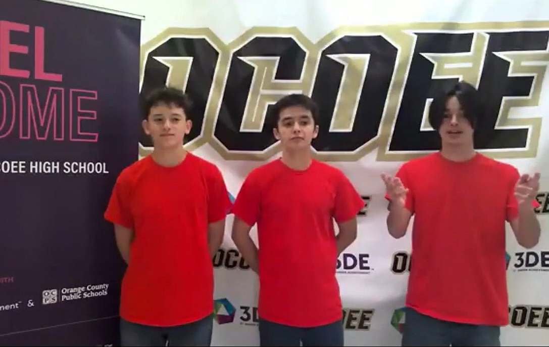 Blaine Waters, Evan Vegel and Lucas Vegel represented Ocoee High School in the 3DE national competition.