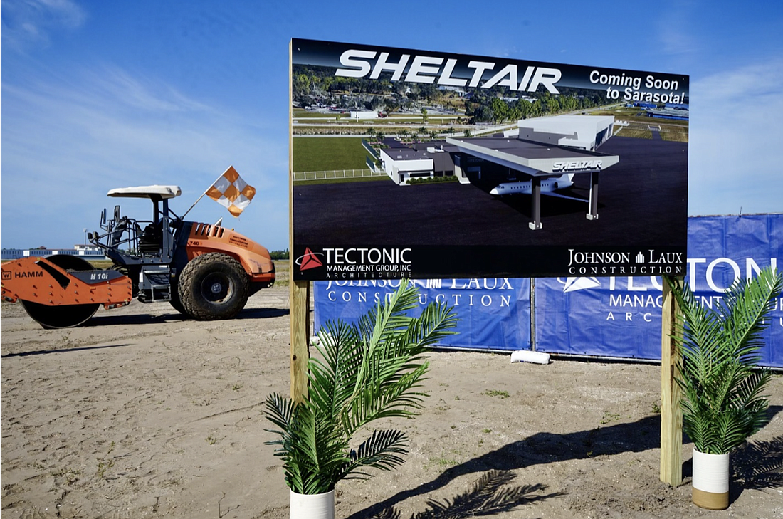Sheltair broke ground April 30 on its new $40 million facility at Sarasota-Bradenton International Airport. It will be complete by the end of 2025.