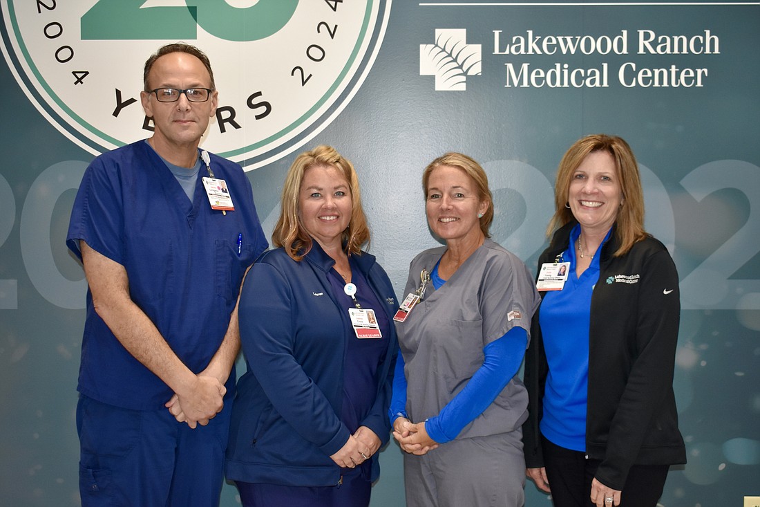 James Livingston, Lauren Cross, Lyn Swann and Judy Young are registered nurses working at the Lakewood Ranch Medical Center.