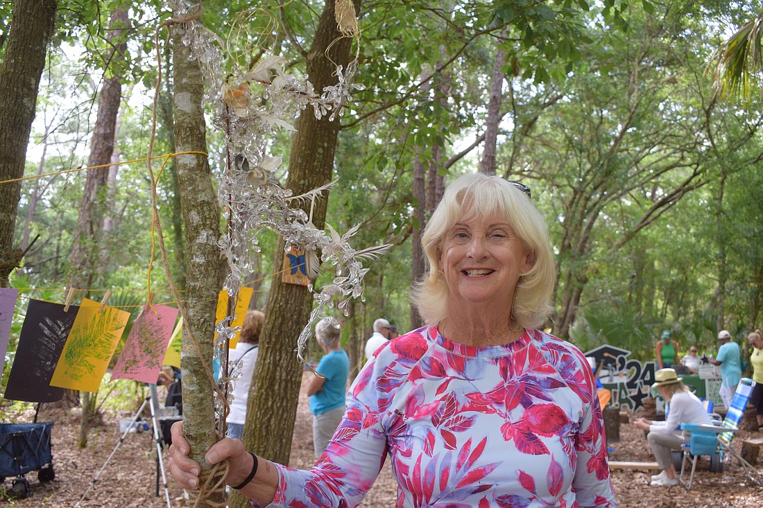 Toni Muirhead has loved creating beaded art to hang on trees along the Peaceful Path.