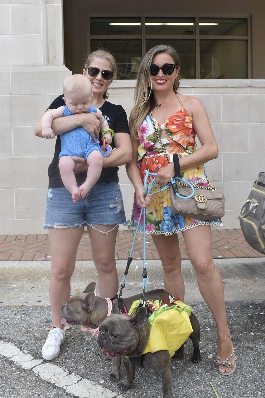Ashley Daskalides, 6-month-old Ashton Daskalides, Anna Kwasnik and her dogs Stormy and Brooklyn at El Melvin