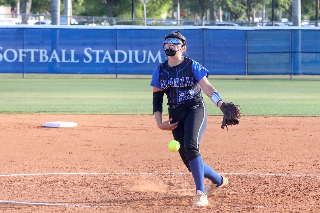 Leah Stevens throws a pitch against Deltona in the district championship game on May 2 at Daytona State College. Stevens allowed one unearned run and struck out 12 in the regional quarterfinal at Gulf Breeze on May 9. File photo by Brent Woronoff