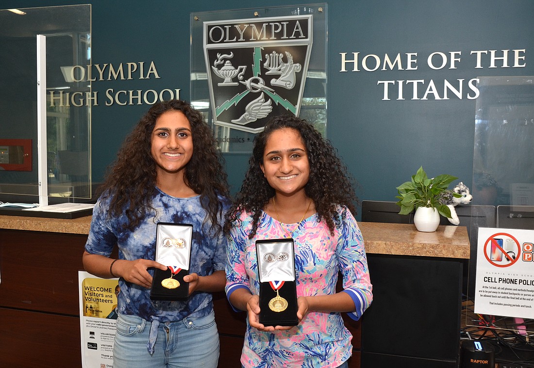 Olympia High School juniors Veda, left and Maya Srikantan each earned a gold Congressional Youth Award.