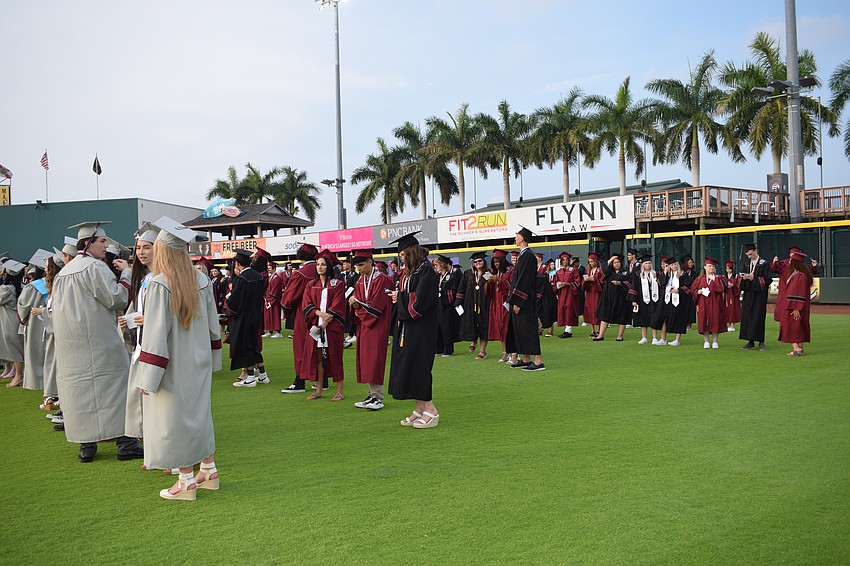 Braden River High graduates line up before the ceremony.