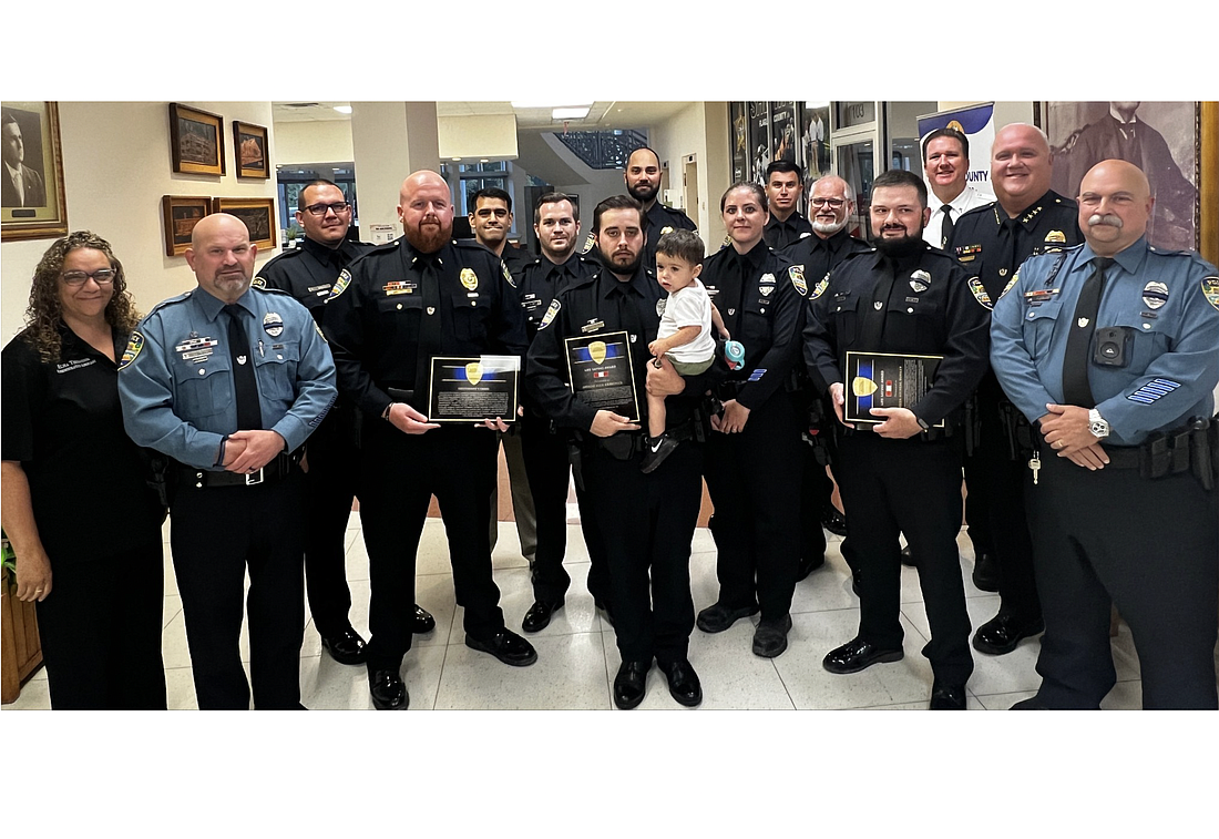 Several Bunnell Police Department officers were promoted or given awards for their work on May 13. Photo courtesy of the Bunnell Police Department