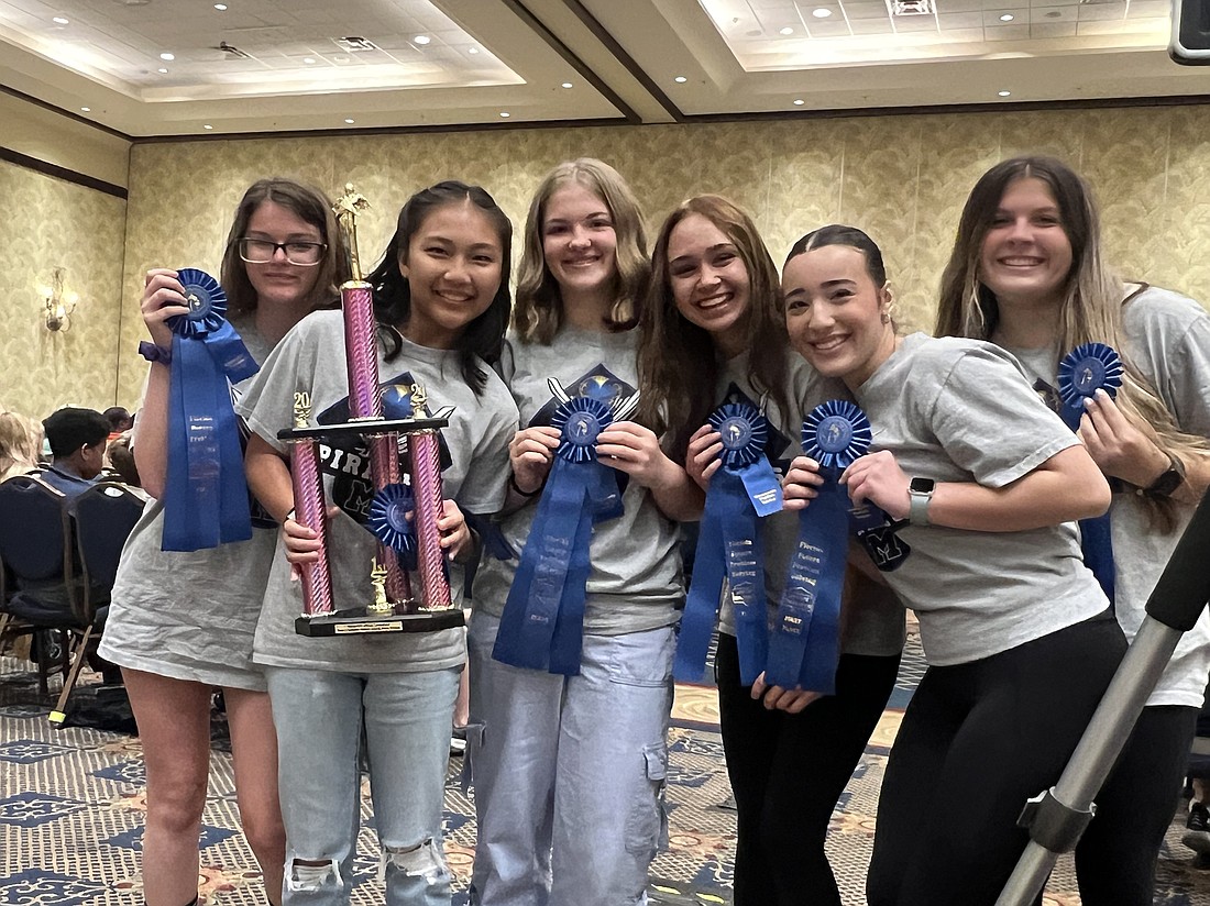 Spill the TEA — Lily Lisowski, Megan Rhee, Olivia Chochev, Eva Luis, Brianna O’Malley and April Goebel — placed first in Community Problem Solving Senior Division at state. Courtesy photo