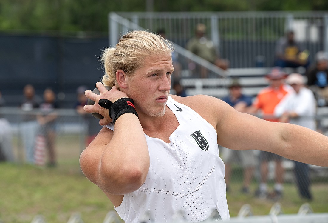 FPC athlete Colby Cronk wins the 4A State Championship track and field meet in shot put with a 19.22 meter throw. Photo by Michele Meyers