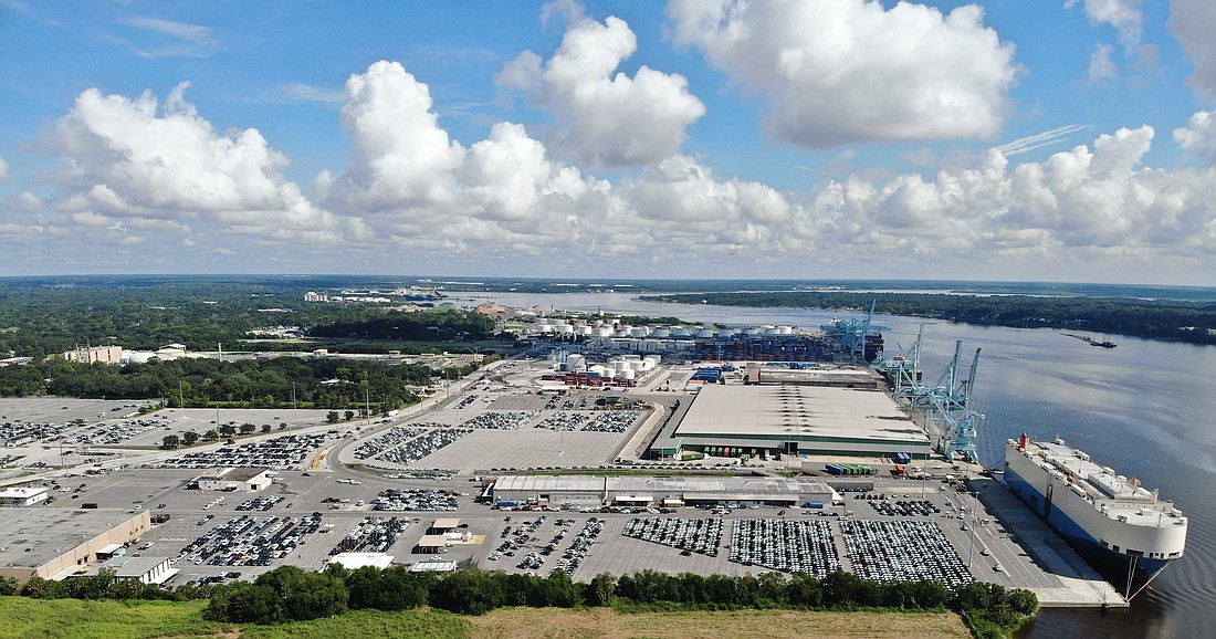 The Enstructure warehouse and the area used by auto processor Southeast Toyota Distributors at Talleyrand Marine Terminal in Jacksonville.