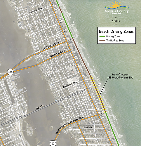 The request to reopen the stretch of beach surrounding Main Street in Daytona was placed on the agenda after staff received direction to do so by County Council Chair Jeff Brower. Map courtesy of Volusia County