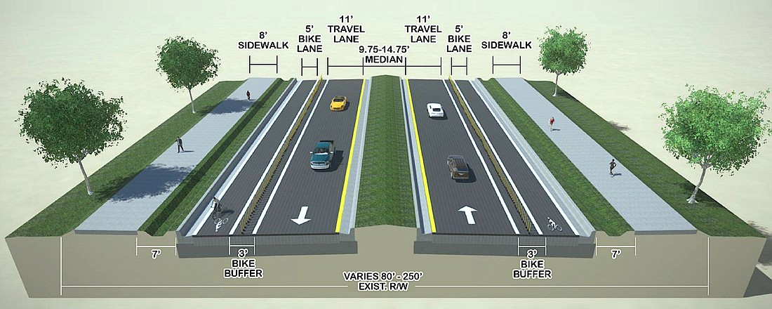 A proposed cross-section of 10th Street between Central and Lemon avenues.