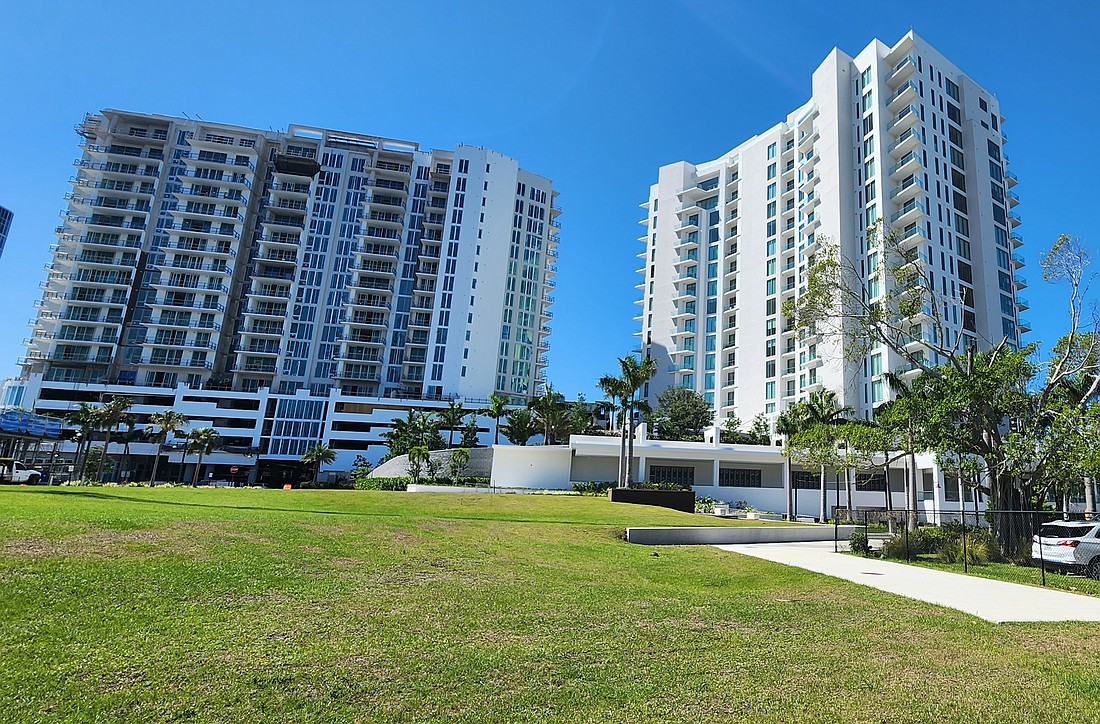 The Unit 708 condo in the Bayso Sarasota (left) recently sold for $1,435,000. Built in 2023, the condo has two bedrooms, two-and-a-half baths and 1,589 square feet of living area.