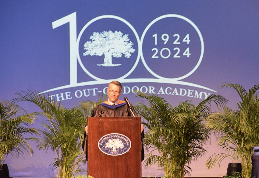Sean Ball, the head of the upper school, congratulates The Out-of-Door Academy's largest graduating class, which has 93 graduates.